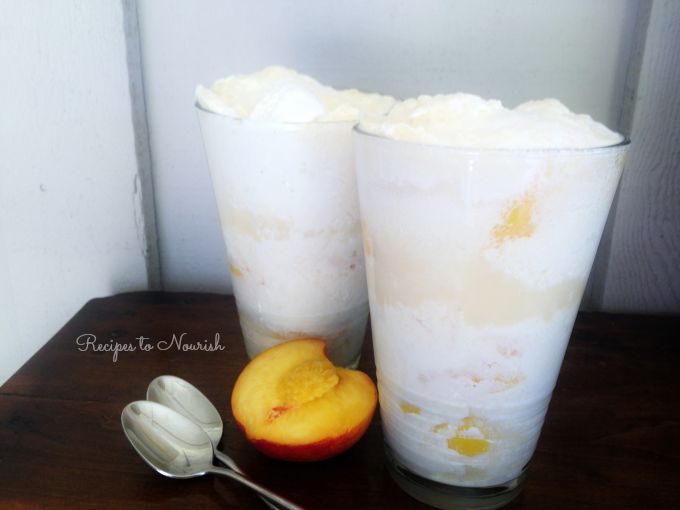 Water Kefir Ice Cream Float with Summer Peaches