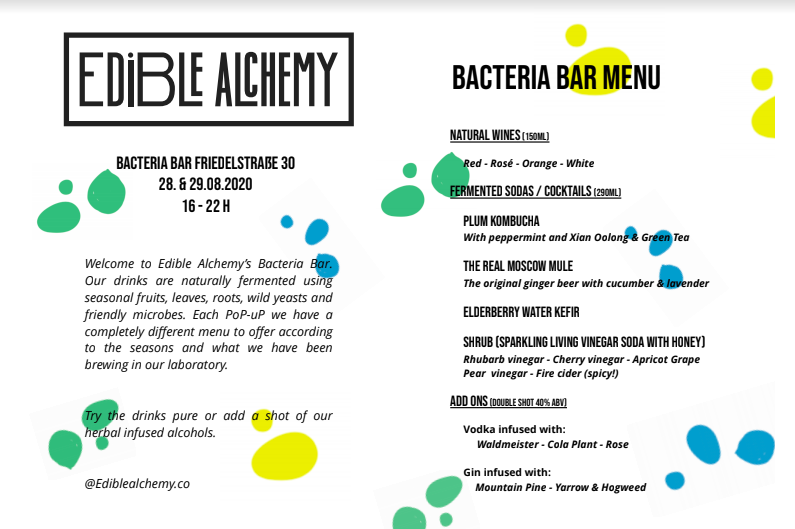 Bacteria Bar Menu