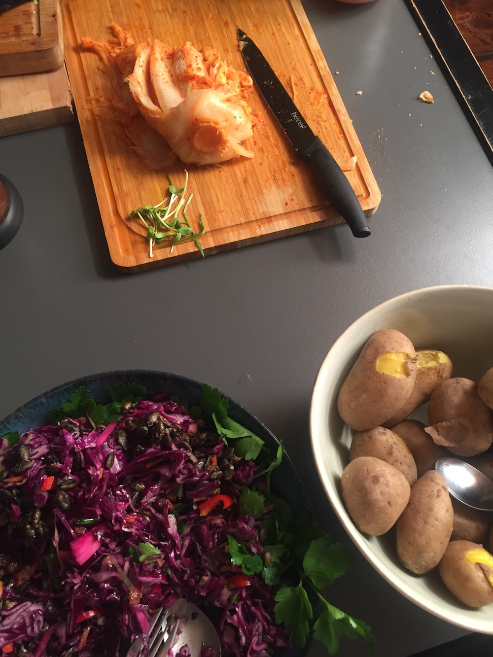 raw cooked fermented foods being chopped